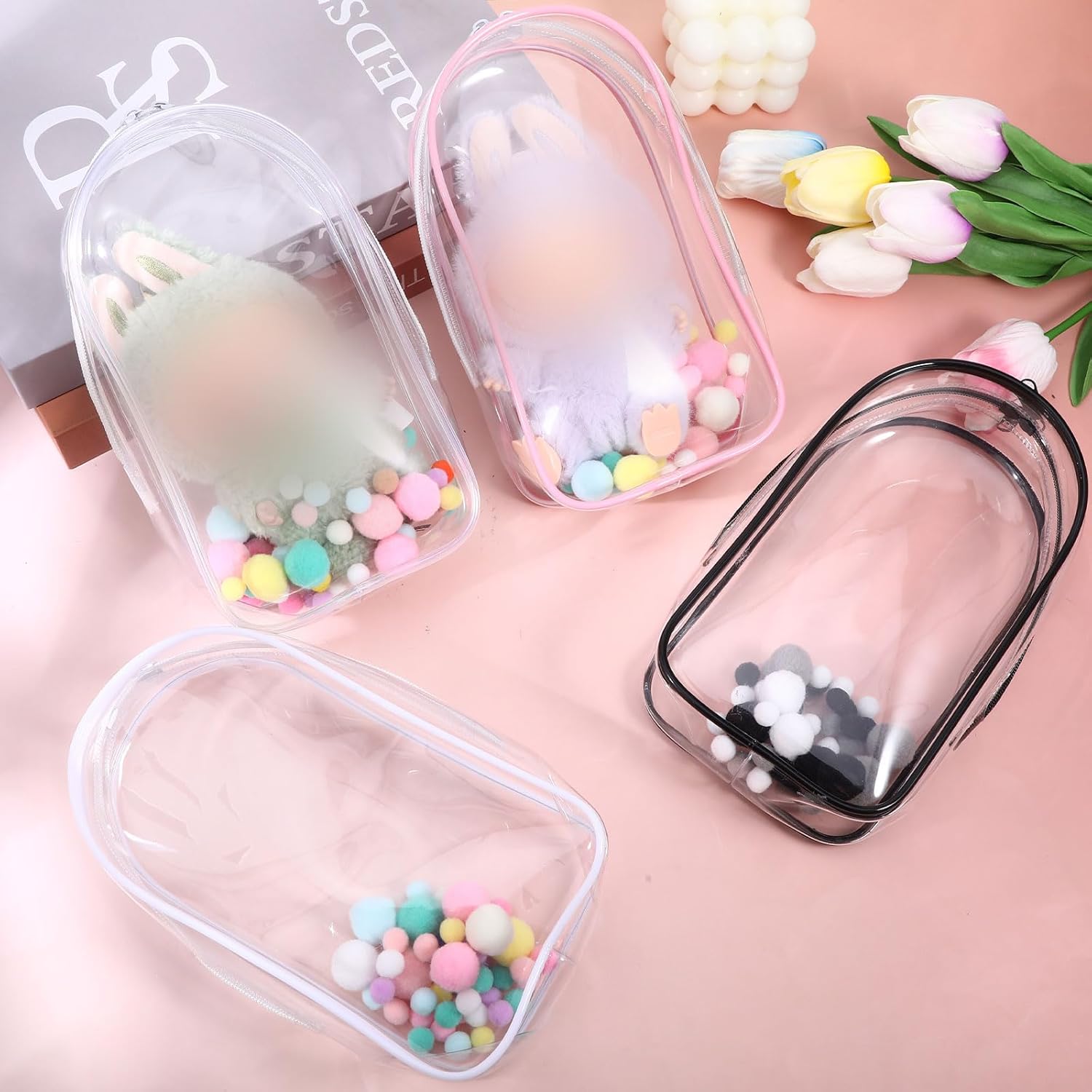 Clear Figure Display Bag with Keychain Case, Thickened Clear Keychain Pouch Dolls & Blind Box Storage with Zipper Closure, Portable Dustproof Collectibles Case Figures(White)