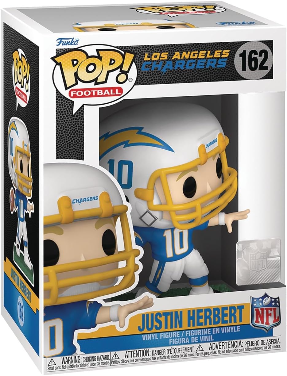 POP Football: Chargers - Justin Herbert (Home Uniform) Funko Vinyl Figure (Bundled with Compatible Box Protector Case), Multicolor, 3.75 inches