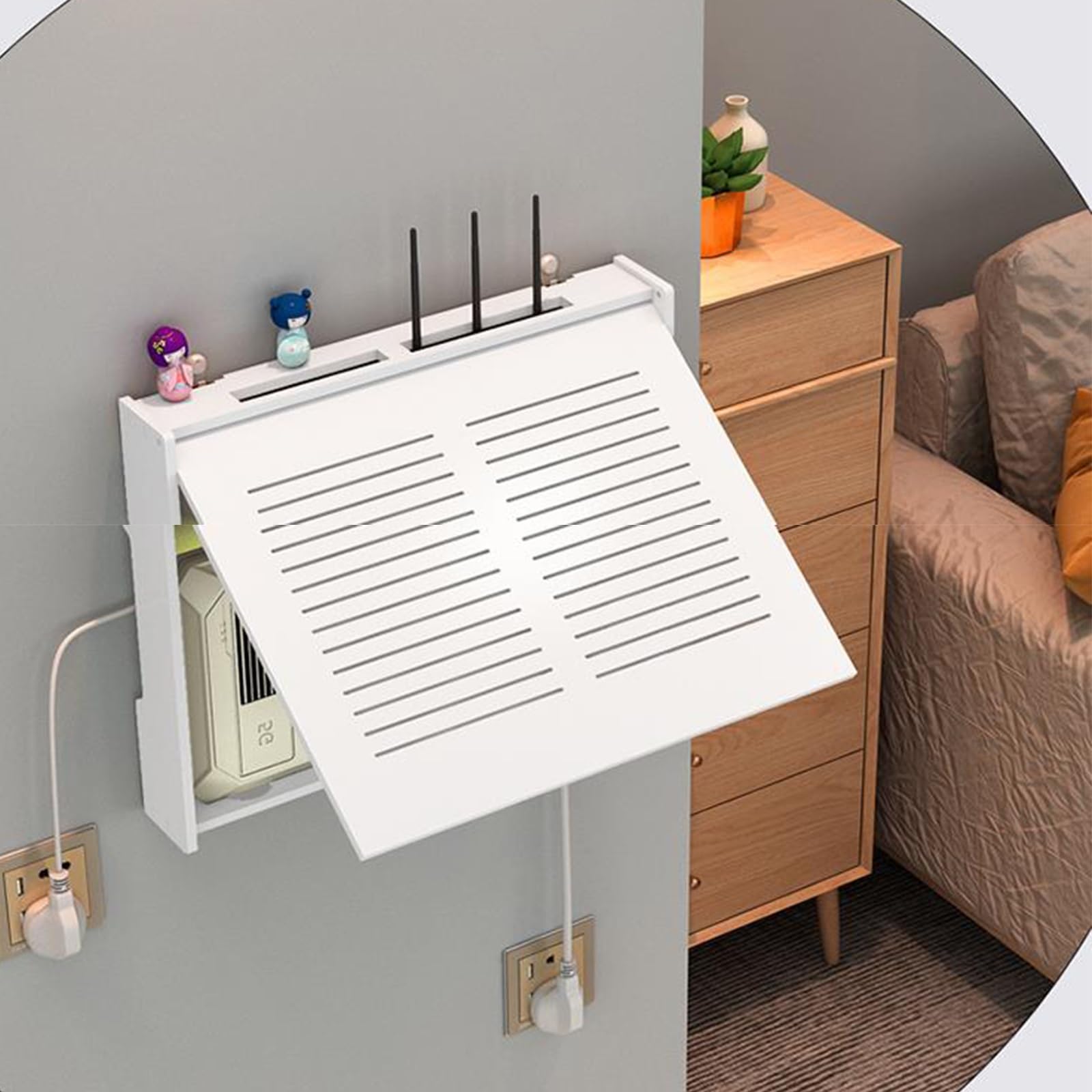 Router Schrank, Router Verstecken, Router Regal, WiFi Router Aufbewahrungsbox Wandregale, WiFi Router Box Kabel Organizer(E,45 * 35 * 6cm)