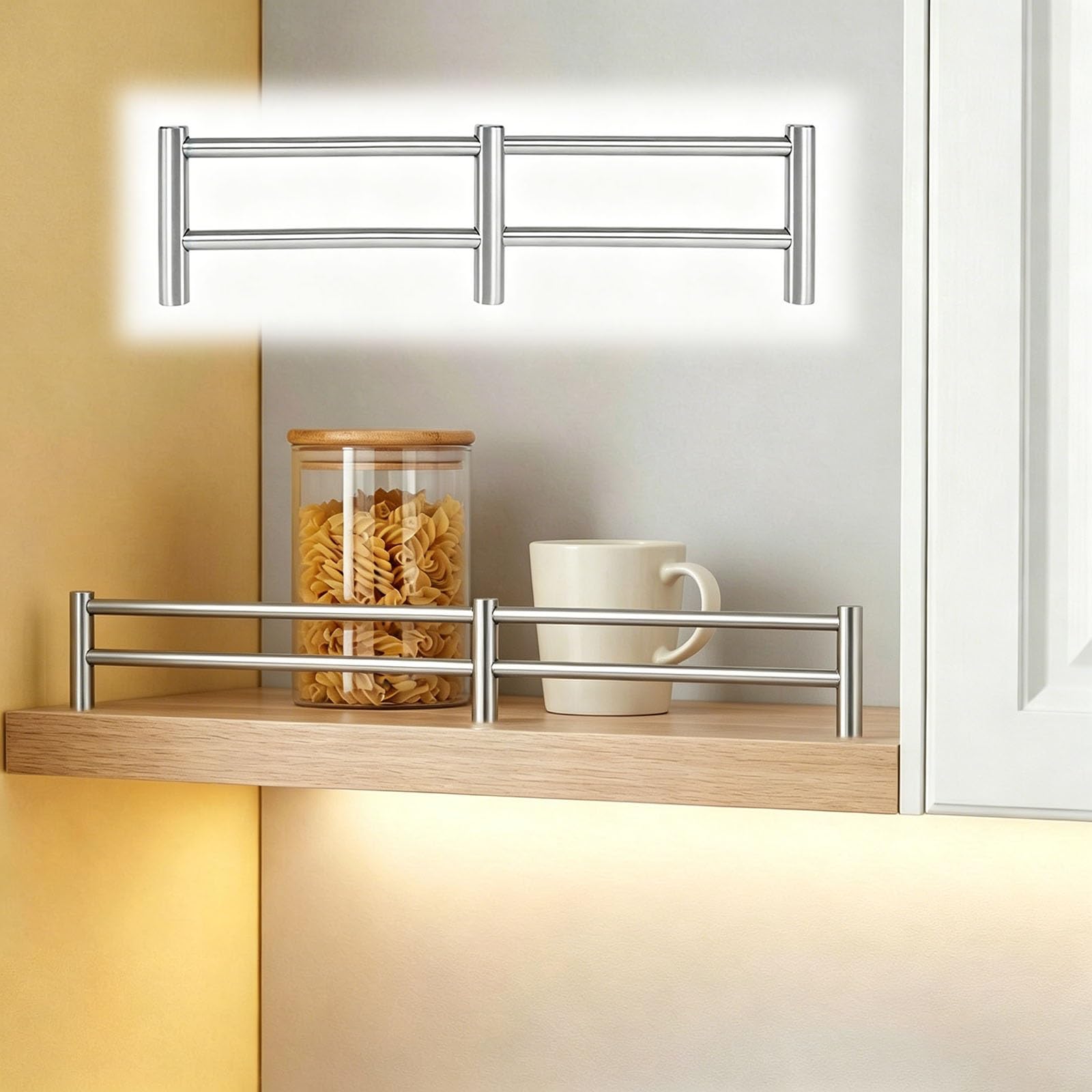 Decorative Stainless Steel Shelf Railing System, Long Guard Fence for Storage Cabinets, Minimalist Tipping Barrier Rod Silver(H 2in/5cm,23in/58cm)