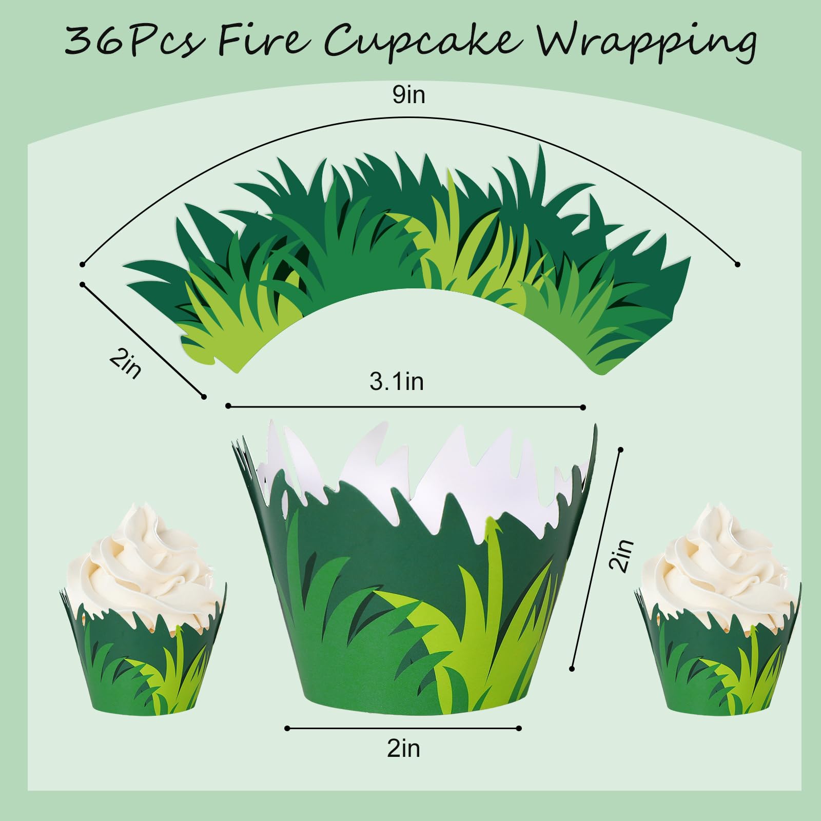 Whaline 36Pcs Green Grass Cupcake Wrappers Grass Cupcake Liners Decorative Cupcake Holders for Party Cake Dessert Decoration