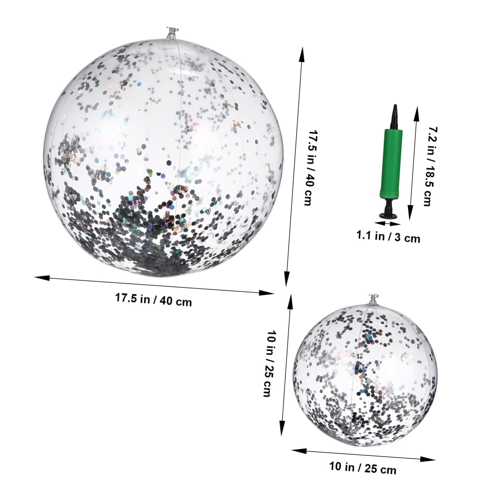 Toddmomy 2 Pcs Glitter Confetti Beach Balls Inflatable Pool Props with Pump for Reusable Material for Summer Games Parties Gym Class Fun