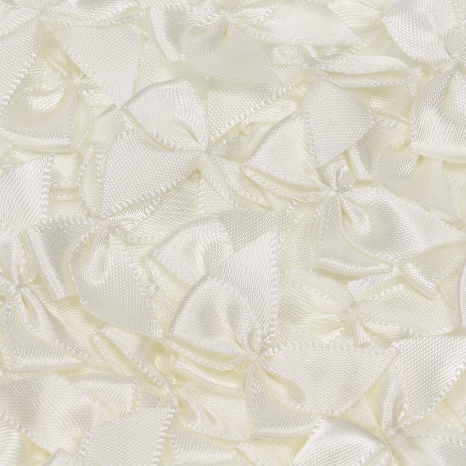 Penta Angel Mini Satin Ribbon Bows 50Pcs Tiny Small Solid Color Fabric Bow Tie Flowers Appliques for Sewing Hair Clips Ties Gift Box Wrapping Crafts and Decoration, 0.95x0.95 inch (Beige)