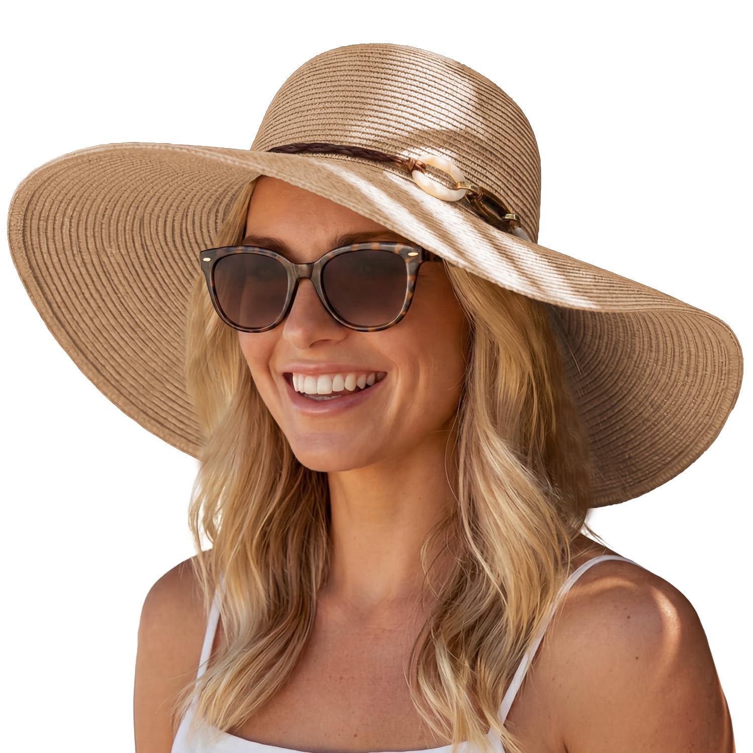 Hat Hut Womens Wide Brim Straw Sun Hat UPF 50+ UV Protection Packable Floppy Beach Sun Hats for Summer (UK, Alpha, M, Khaki)