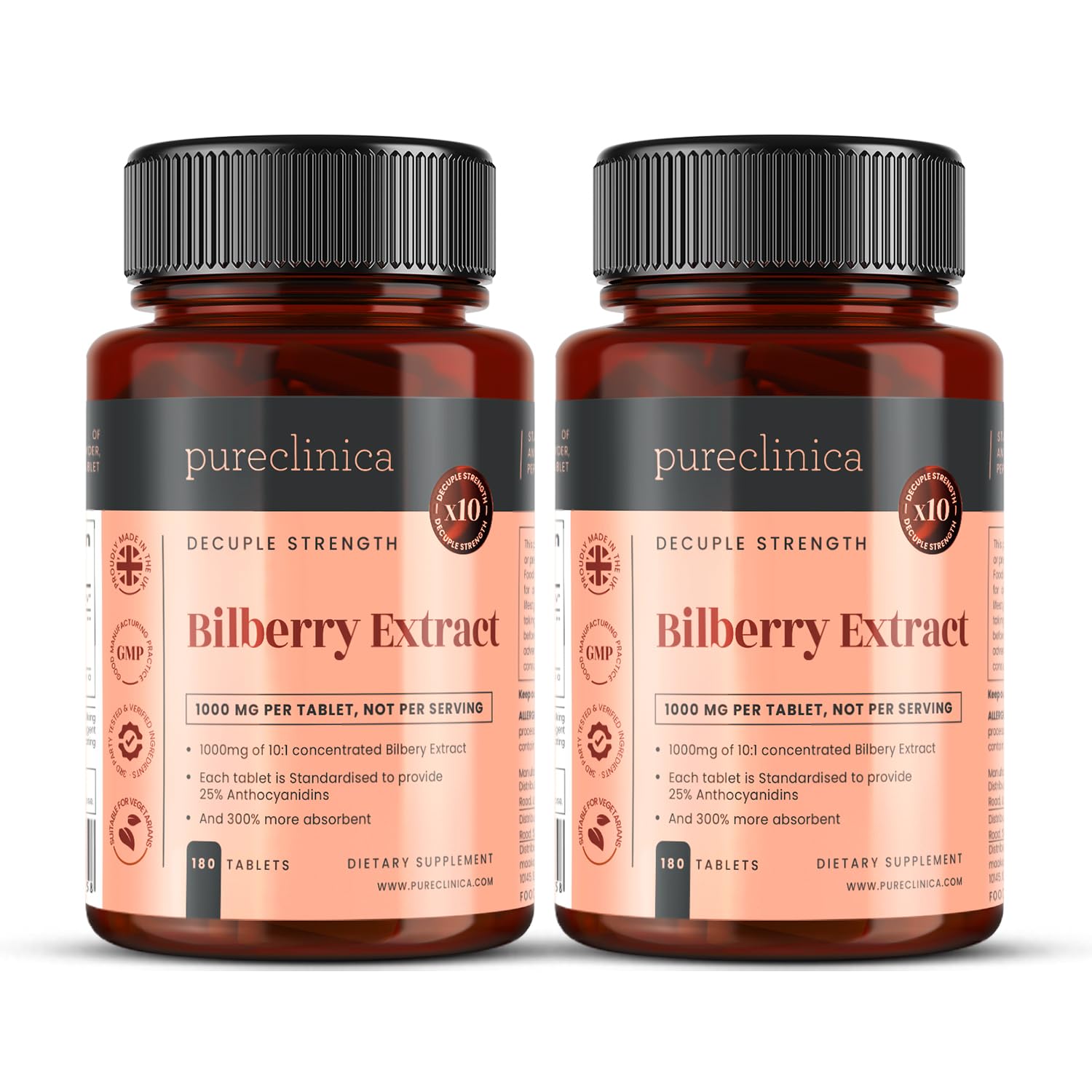 Extracto de Arándanos 10,000mg x 360 comp. (2 frascos) - 10 x más antocianidas por comp. que la mayoría - Y 5mg de extracto de pimienta negra para una absorción aumentada en un 300%