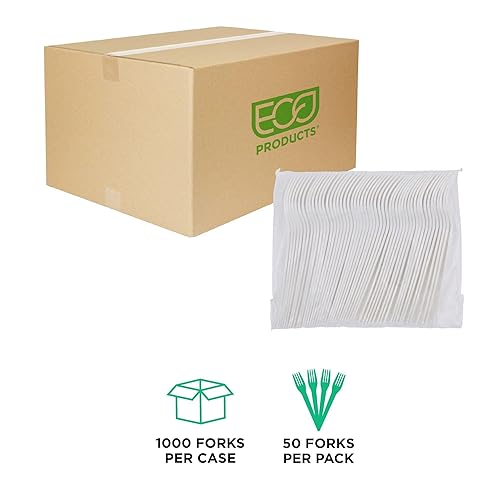 Miniatura 2 de Eco-Products - Tenedores de plástico compostables CPLA de 6 pulgadas, caja de 1000, tenedor blanco desechable, cubiertos de plantas, material