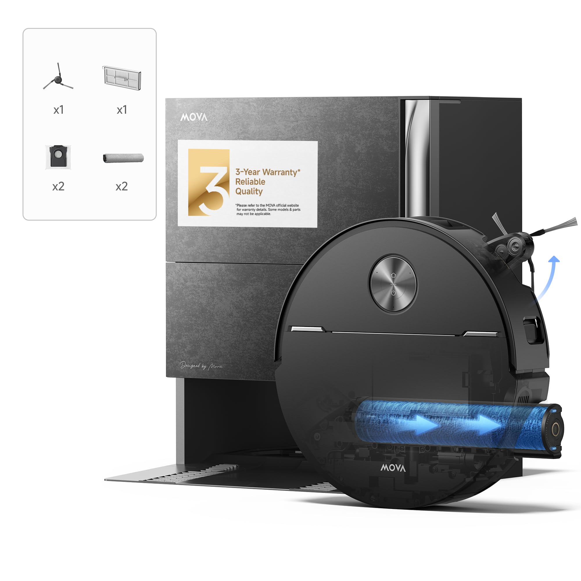 Mova Black Z70 Ultra Roller Complete Robot Vacuum Cleaner, Stone