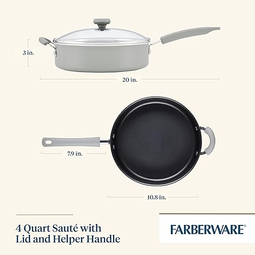 Miniatura 2 de Farberware DuraStrong - Sartén antiadherente con tapa, 4 cuartos de galón, color gris