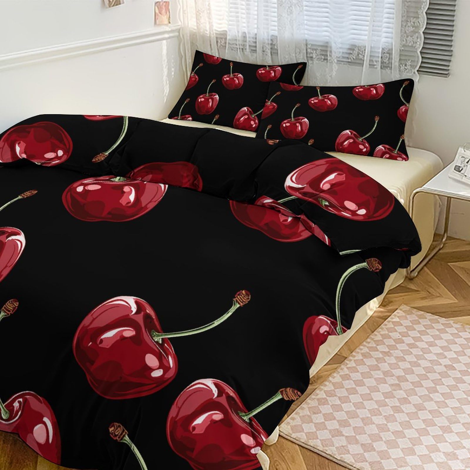 Housse de couette respirante anti-transpiration grand lit cerises