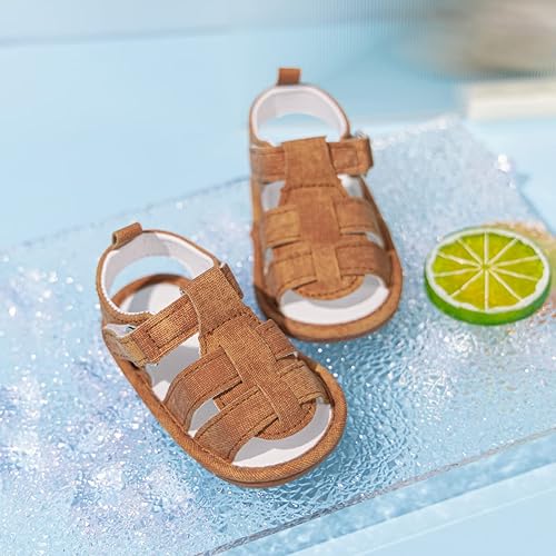 Miniatura 4 de Save Beautiful - Sandalias de verano para bebé, niños, una suela suave y antideslizante. Zapatos para los primeros pasos A/Brown With Rubber Sole,