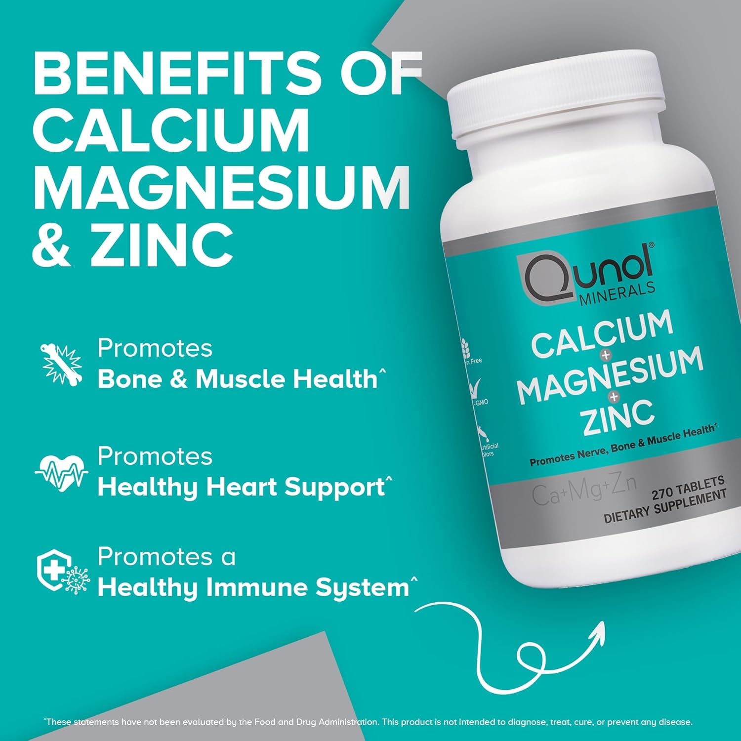 Qunol Calcium Magnesium Zinc 3-in-1 Tablet, Immune System Support, 270ct — Amazon image 2