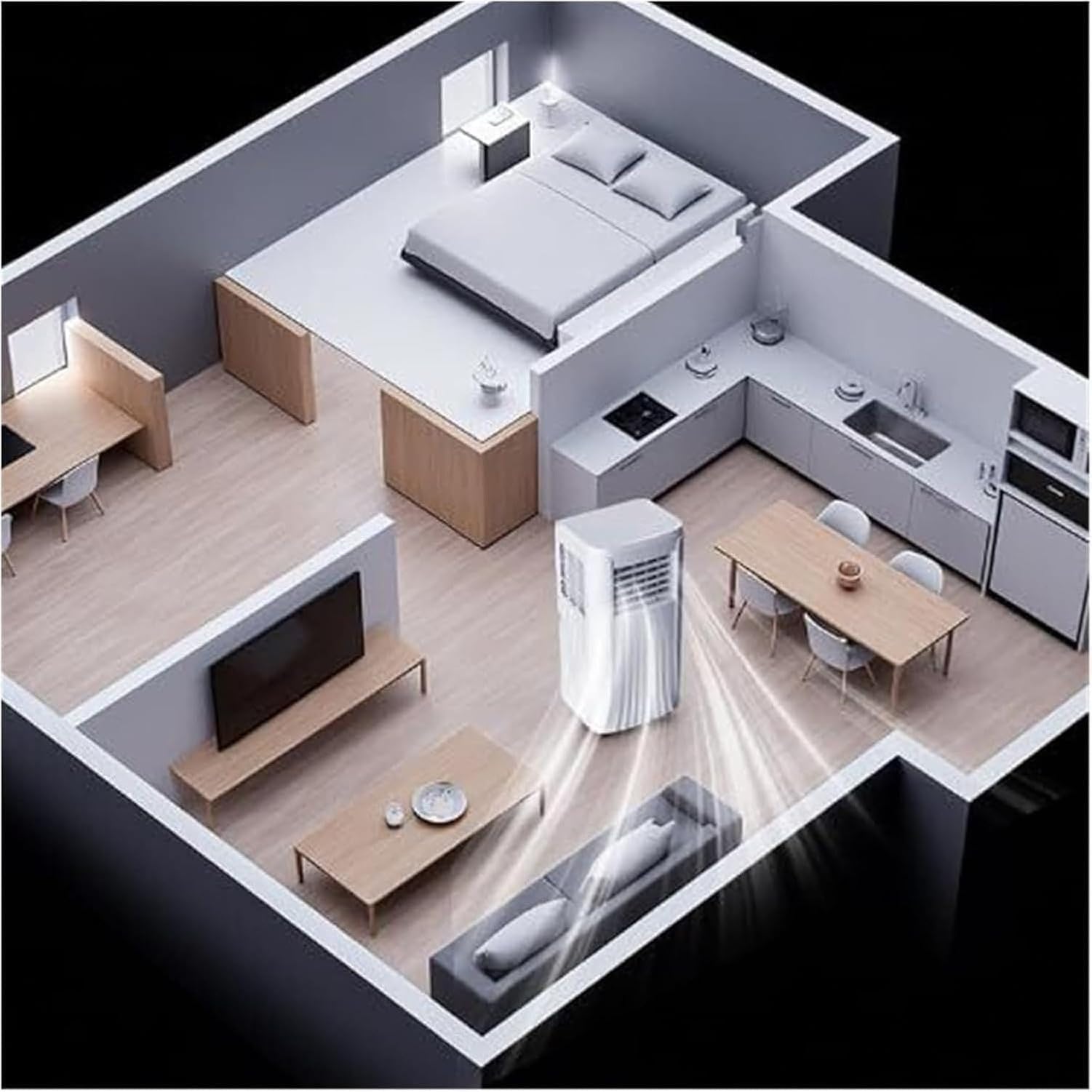 HURUMA Aire Acondicionado Portátil 3-en-1 9000 BTU Frío Deshumectador con Mando, Silencioso para Dormitorio Oficina, Eficiente para Habitaciones hasta 28m², Enchufe Ti, 9000btu, 9000BTU