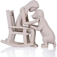Dog Decor Statue, Cute Girl and Dog Decor Small Sculpture for Home Accent, Living Room, Office, Mantle, Bookshelf, Desktop, Floating Shelves, Memory Gifts for Pet Lovers Sandstone