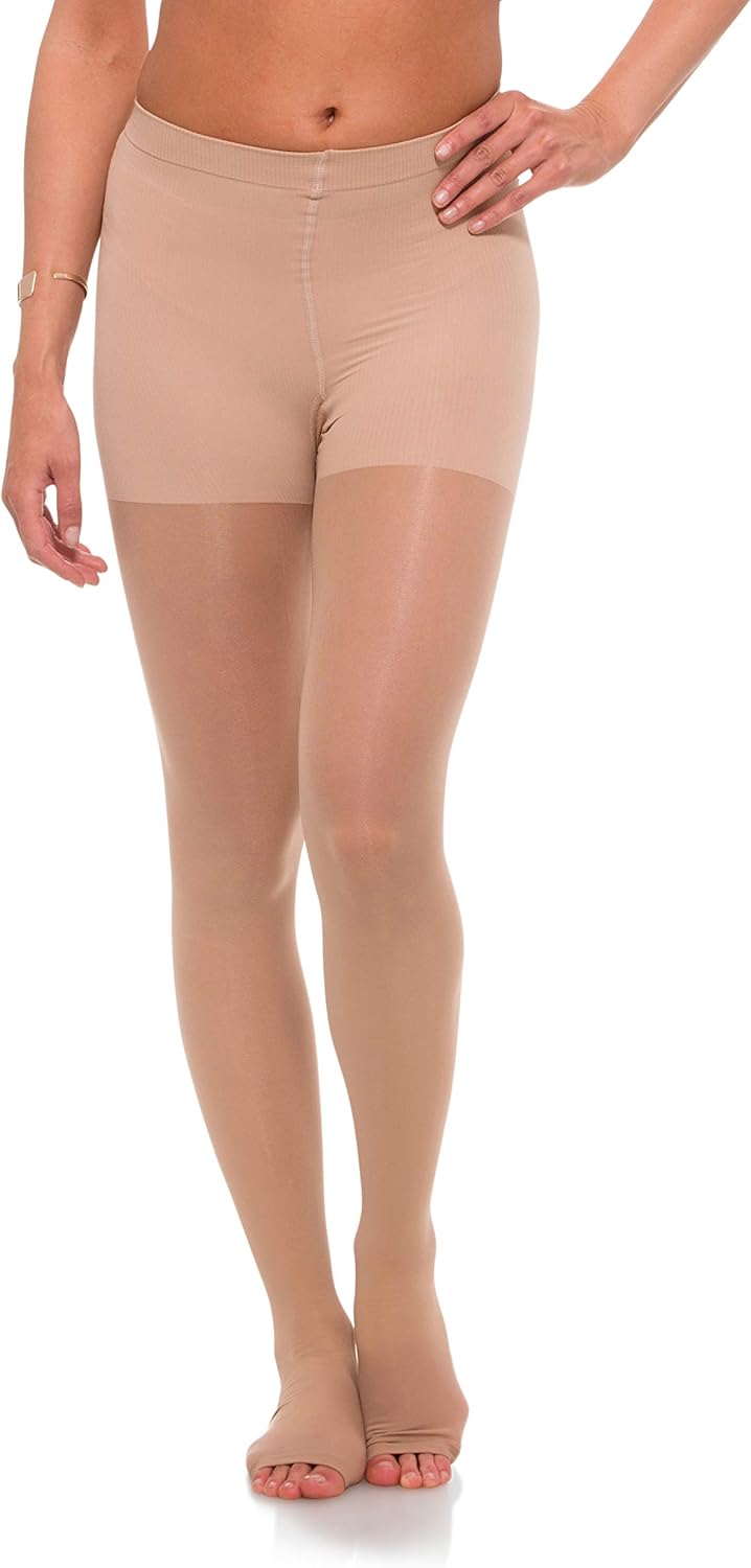Jomi Compression Pantyhose Women Collection, 20-30mmHg Sheer Open Toe 245PO (XX-Large, Natural)