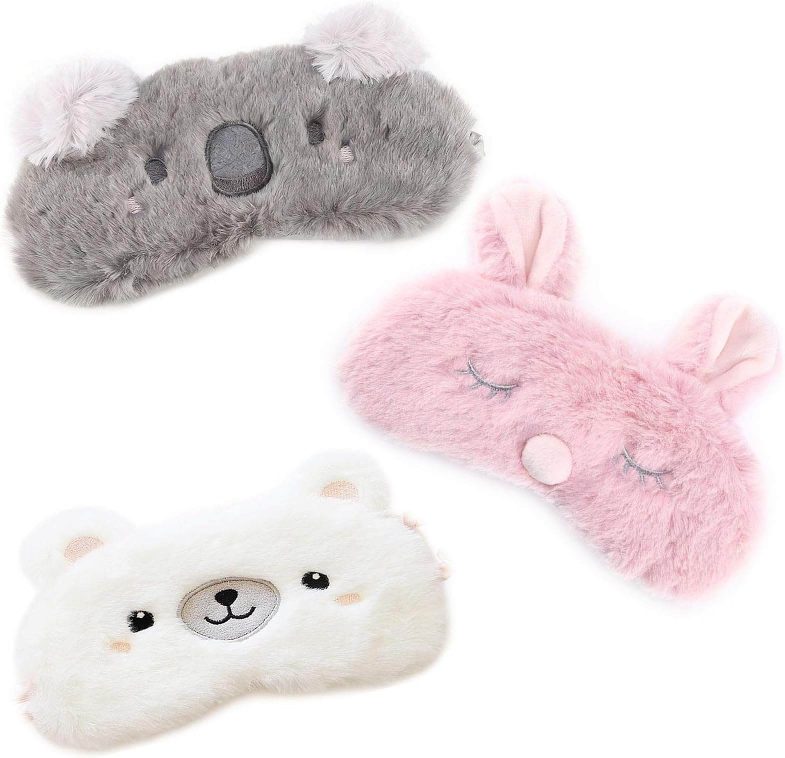 Eye Mask, 3PCS Blackout Sleep Mask Set with Comfortable Plush Design for Women and Kids Travel, Soft Light Blocking Eye Cover for Children and Adults Napping