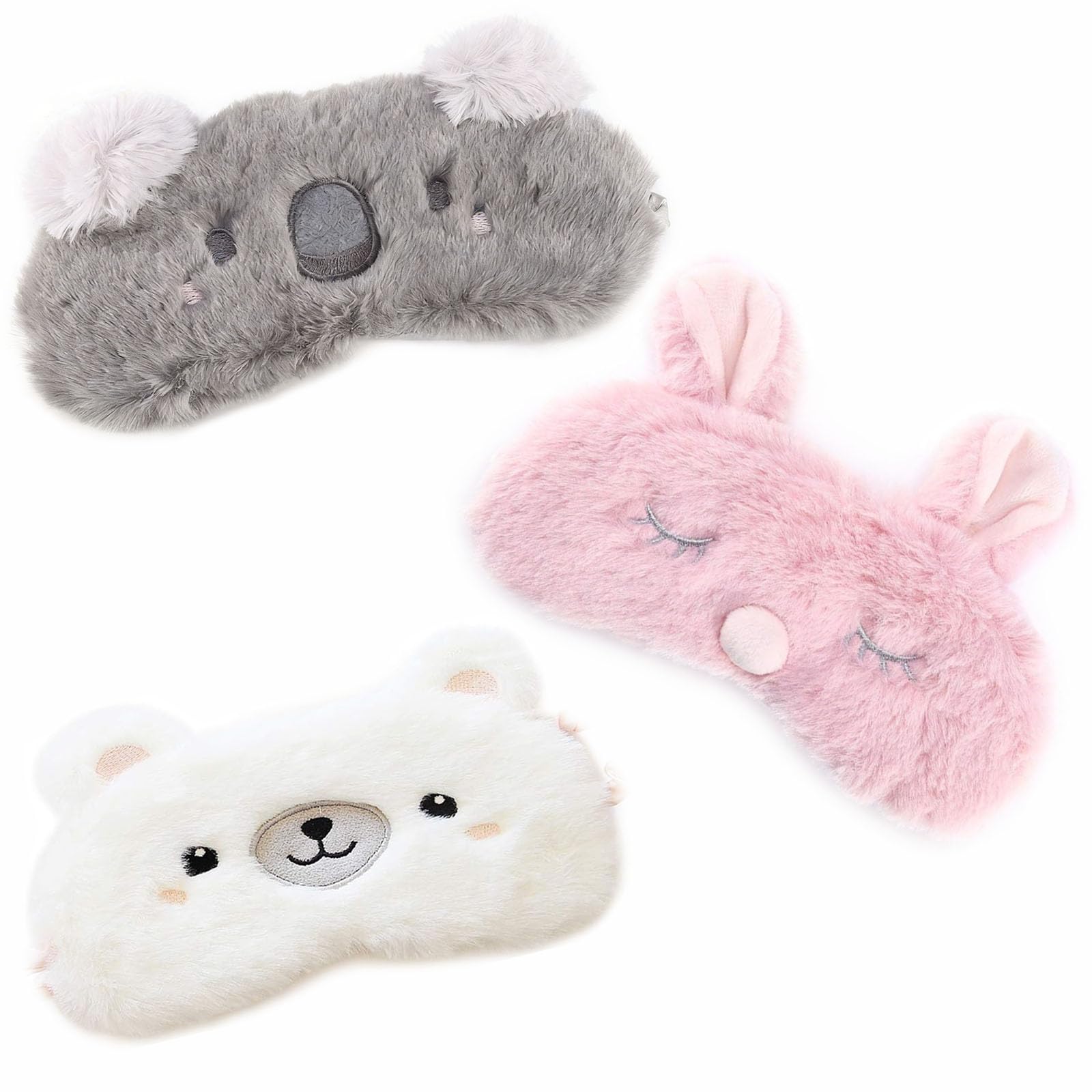 Eye Mask, 3PCS Blackout Sleep Mask Set with Comfortable Plush Design for Women and Kids Travel, Soft Light Blocking Eye Cover for Children and Adults Napping