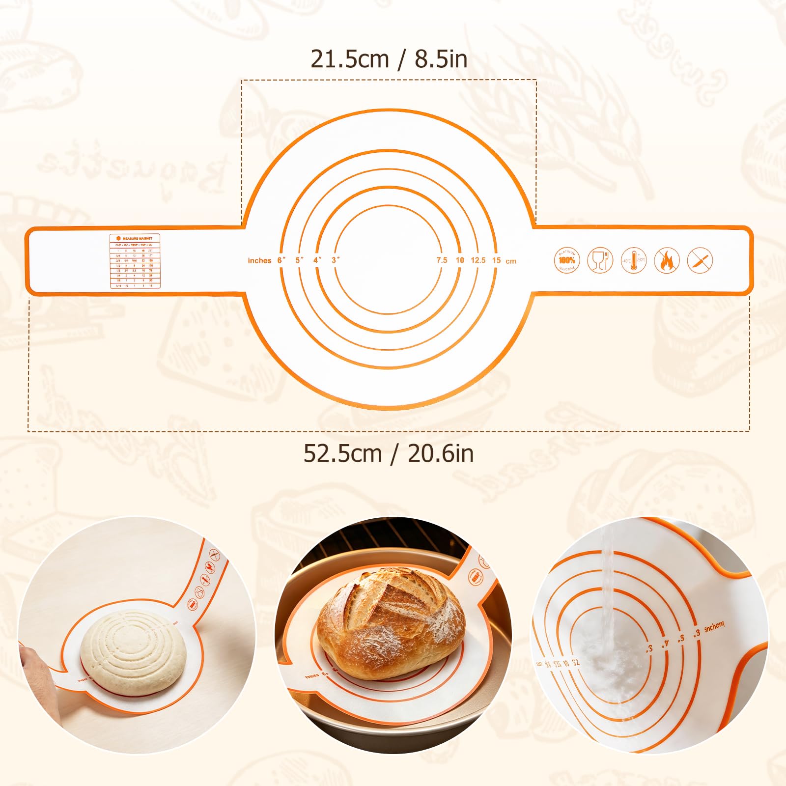 Juego de cesta de fermentación para levadura, 2 cestas de fermentación (ovalada de 25 cm y 23 cm redonda), juego de pan con vaso de masa madre, 16 diseños de impresión, 10 bolsas grandes de cortadores