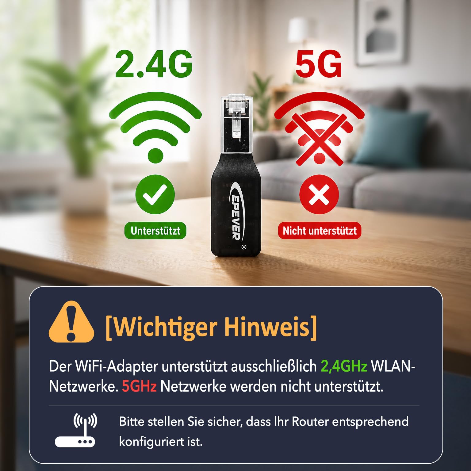 EPEVER® Adaptateur WiFi 2,4 GHz RJ45 D – Module WLAN pour surveillance des régulateurs MPPT & PWM via application SolarGuardian