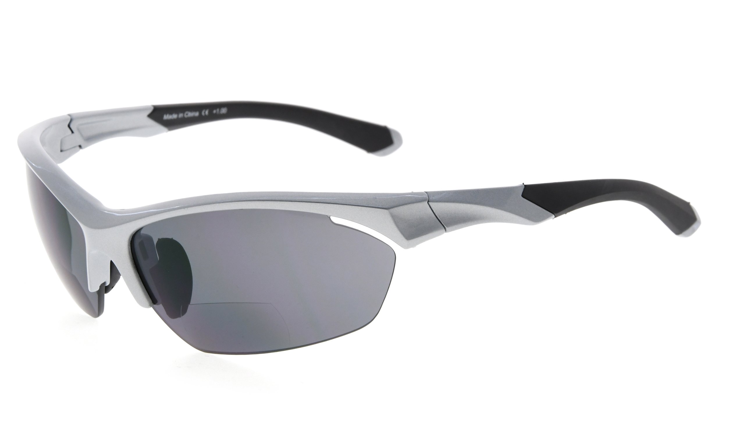Eyekepper Bifocal Sunglasses for Women Men 1.5, Pearly Silver Rectangular