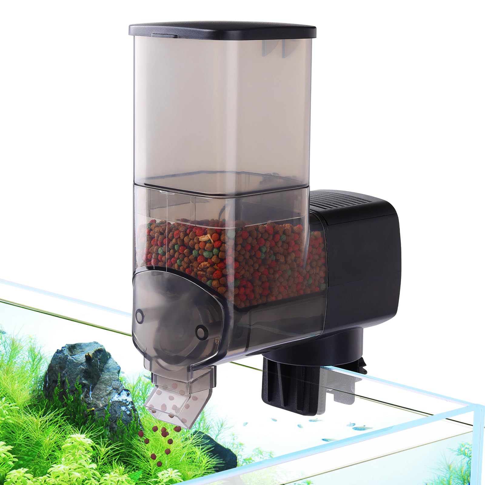 hygger Mangeoire automatique pour poissons pour aquarium, distributeur automatique avec écran LCD et anneau d'alimentation, mangeoire automatique anti-humidité avec minuterie, alimentation de vacances