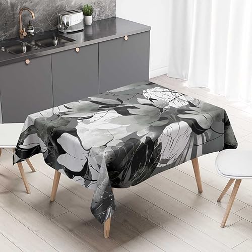 Black and White Floral Mantel Redondo para Mesa De 4 Sillas Camping Tablecloth Home Dinner Décor 52 X 70 Inch Black and White Floral Mantel Redondo para Mesa De 4 Sillas Camping Tablecloth Home Dinner Décor 52 X 70 Inch