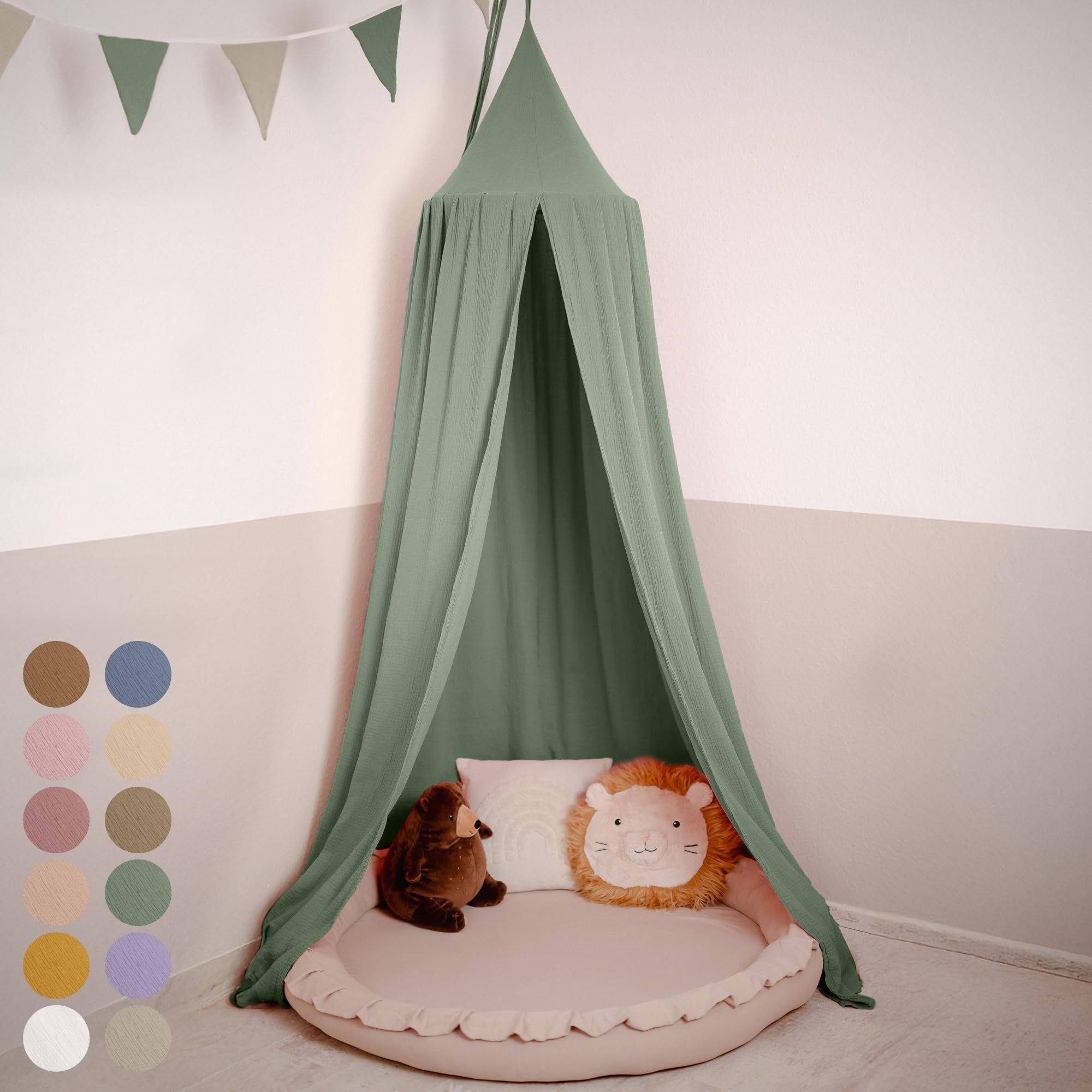 lilimaus Baldachin Kinderzimmer [in 12 Farben] - Betthimmel aus 100% Baumwolle Musselin Handmade für Mädchen & Jungen - Babybett Himmel als Babyzimmer Deko - Vorhang für Kinderbett, Kuschelecke