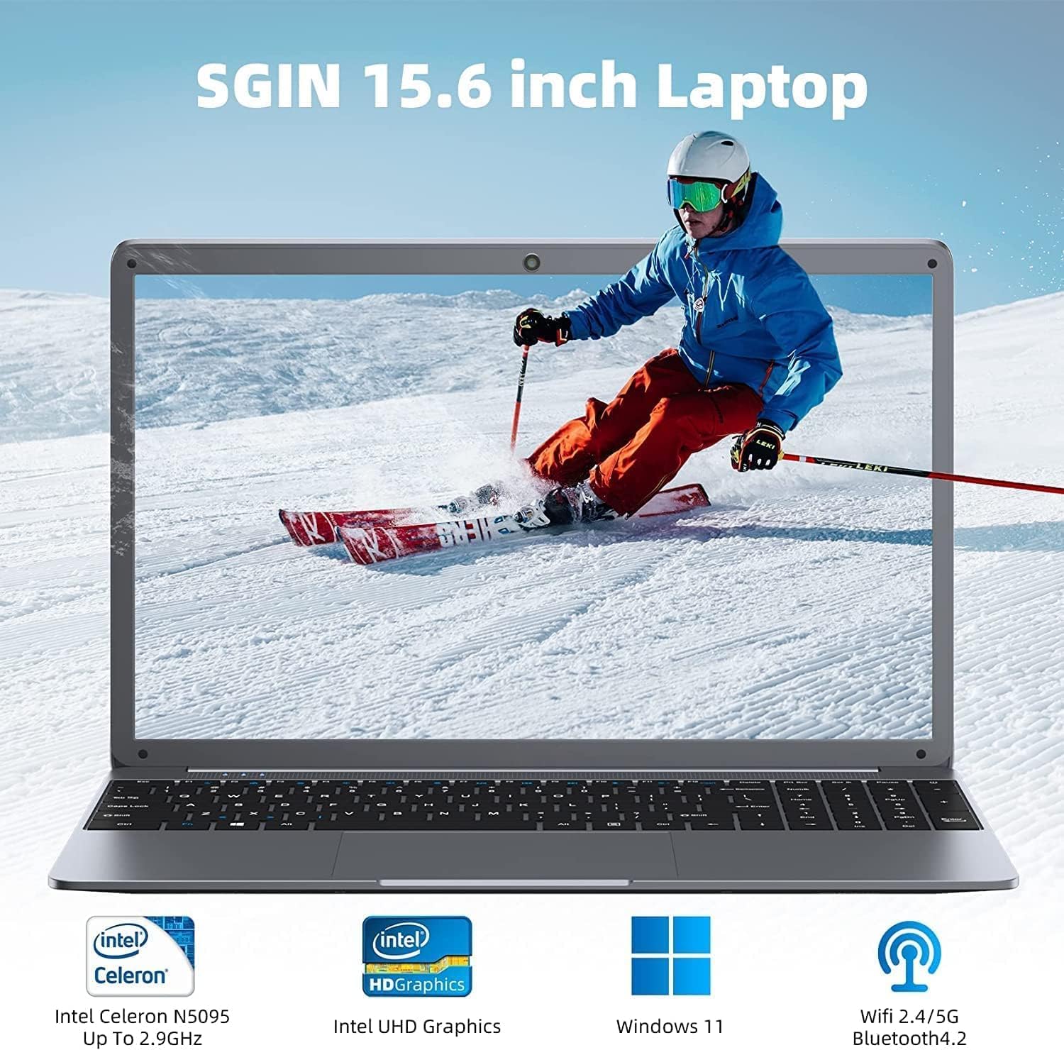 SGIN 15.6 Pollici PC Portatile 12GB RAM 512GB SSD 11 Home System Notebook, Celeron N5095, Up to 2.0Ghz, FHD, 2.4/5.0G WiFi, Bluetooth 4.2, Supporta memoria espandibile TF
