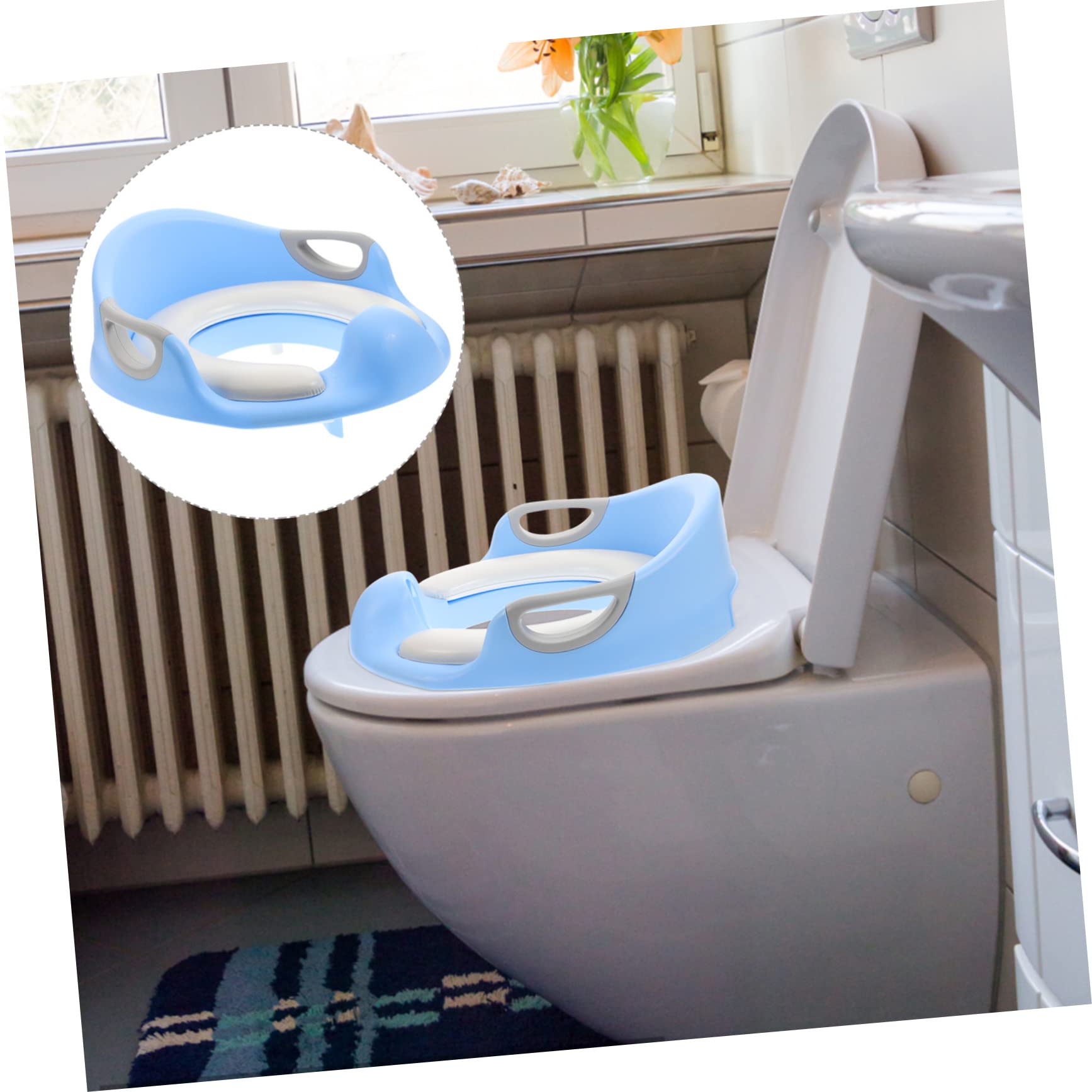 Anillo de Entrenamiento para Inodoro Azul Pu Asas Grandes | Antideslizante, para Toilet Training, Diseño para Niños y Bebés, Pads de Apoyo