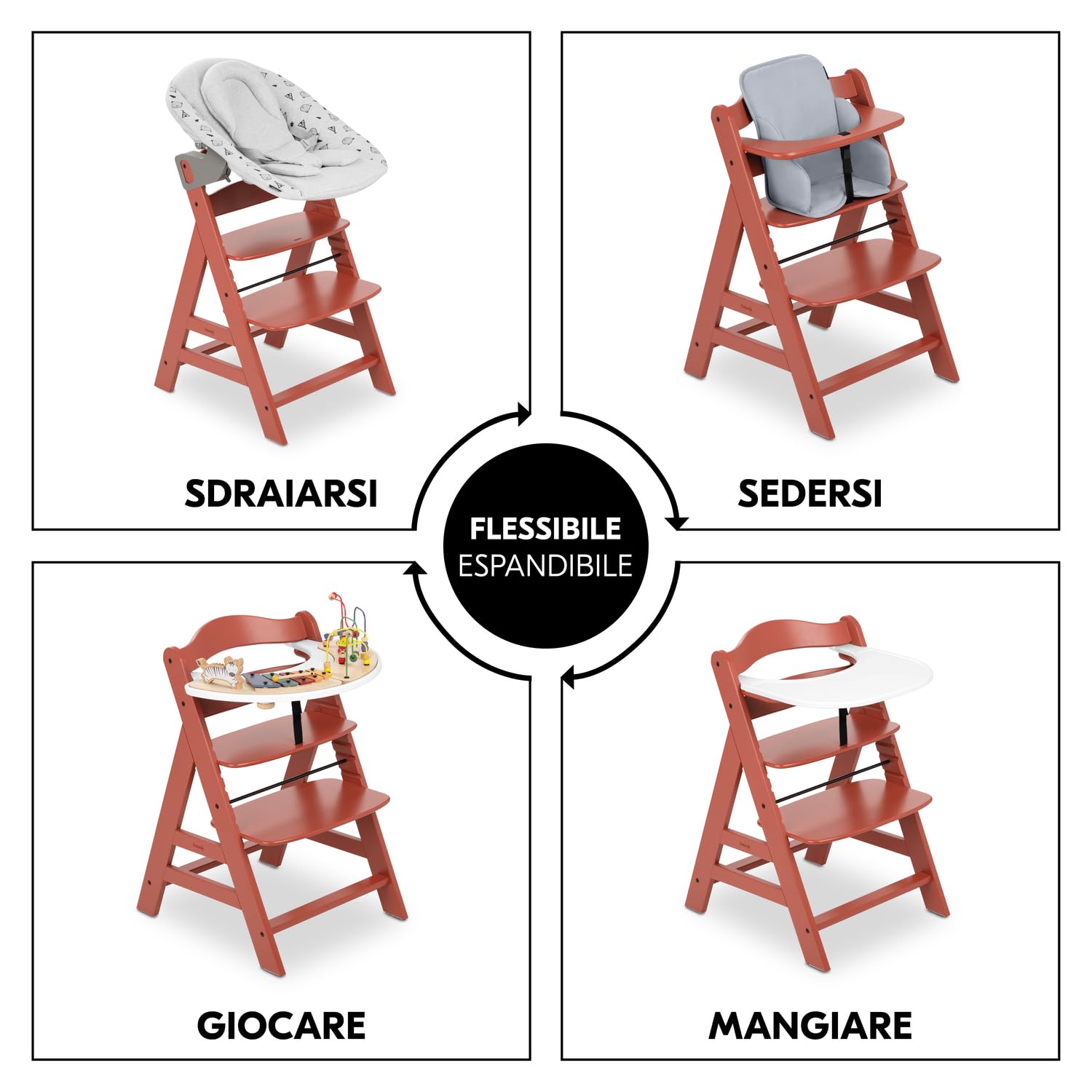 hauck Seggiolone Pappa in Legno Alpha+ - Seggiolone Evolutivo da 6 mesi fino a 90 kg - Sedia Evolutiva con Barra Frontale, Cintura Inguinale e a 5 Punti - Legno Certificato FSC® - Cork