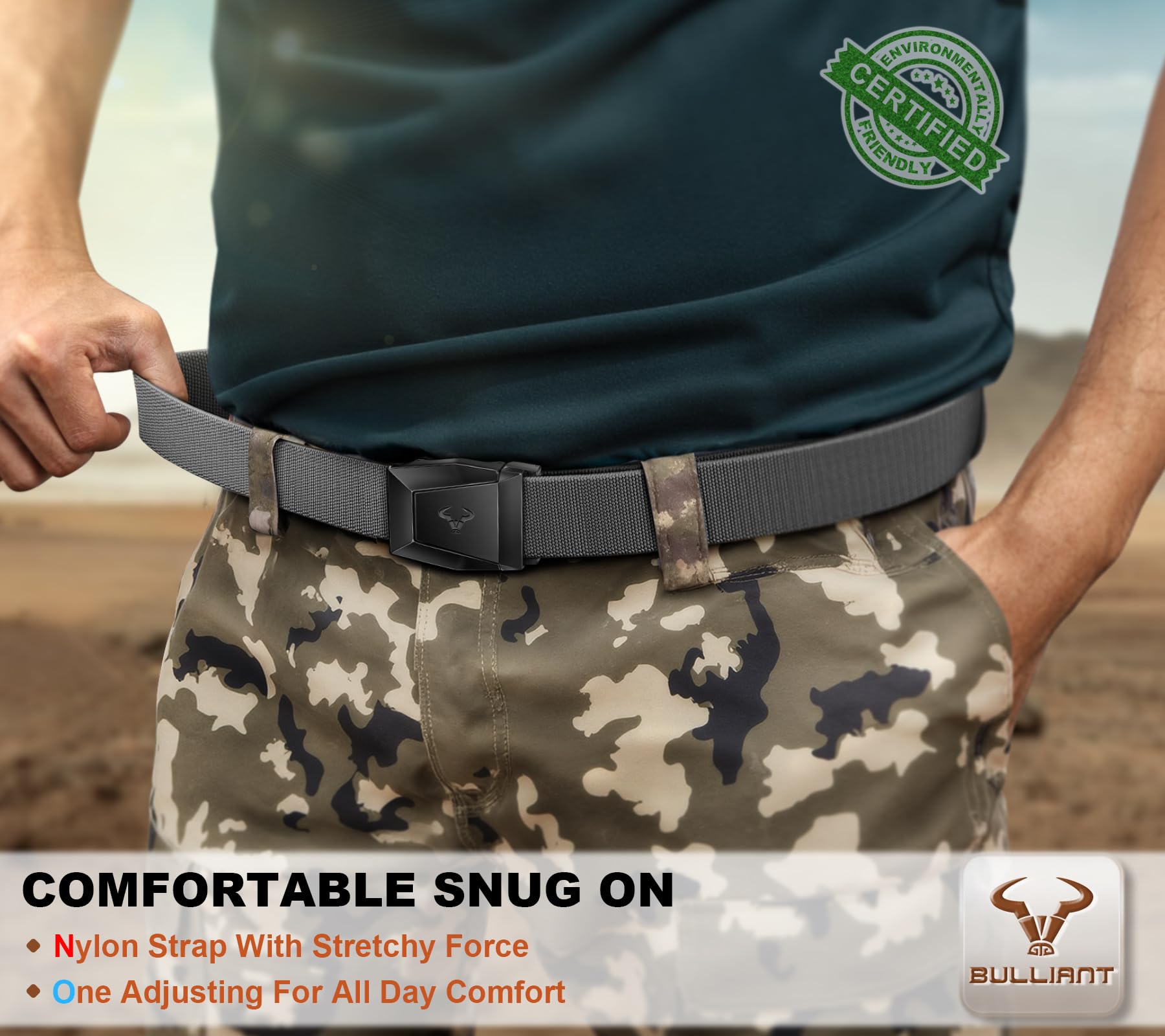 BULLIANT Men Belt 2 Pack,Nylon Web Holster Belt Stretch for Gift Men Outdoor Work Sports Hunting Hiking,Quick Release