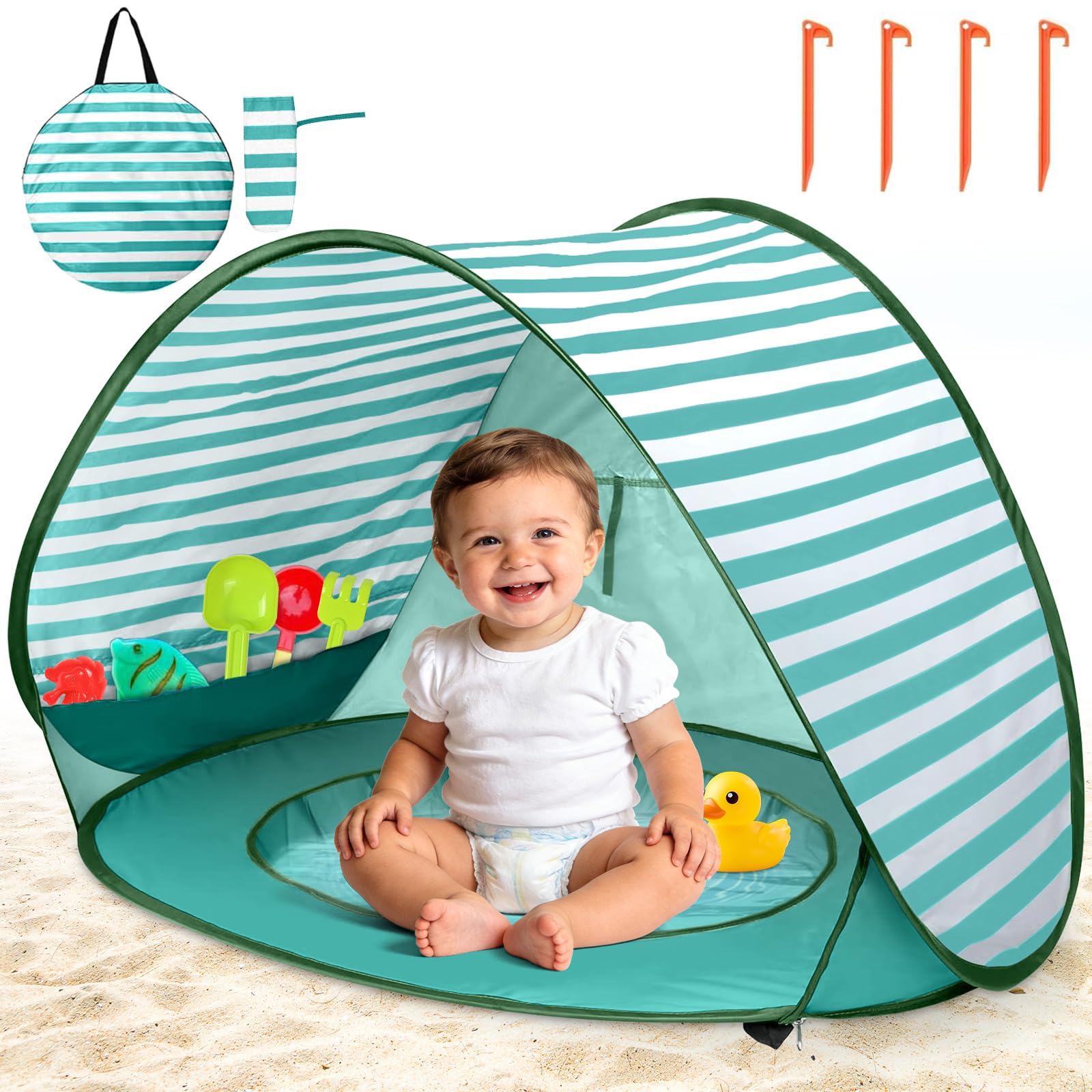Tenda da Spiaggia Baby Pop Up, Tenda da Spiaggia con Mini Piscina, Protezione UV UPF 50+, Tenda da Spiaggia Portatile per Bambini per Spiaggia, Campeggio, Giardino, Sacchetto Inclusa