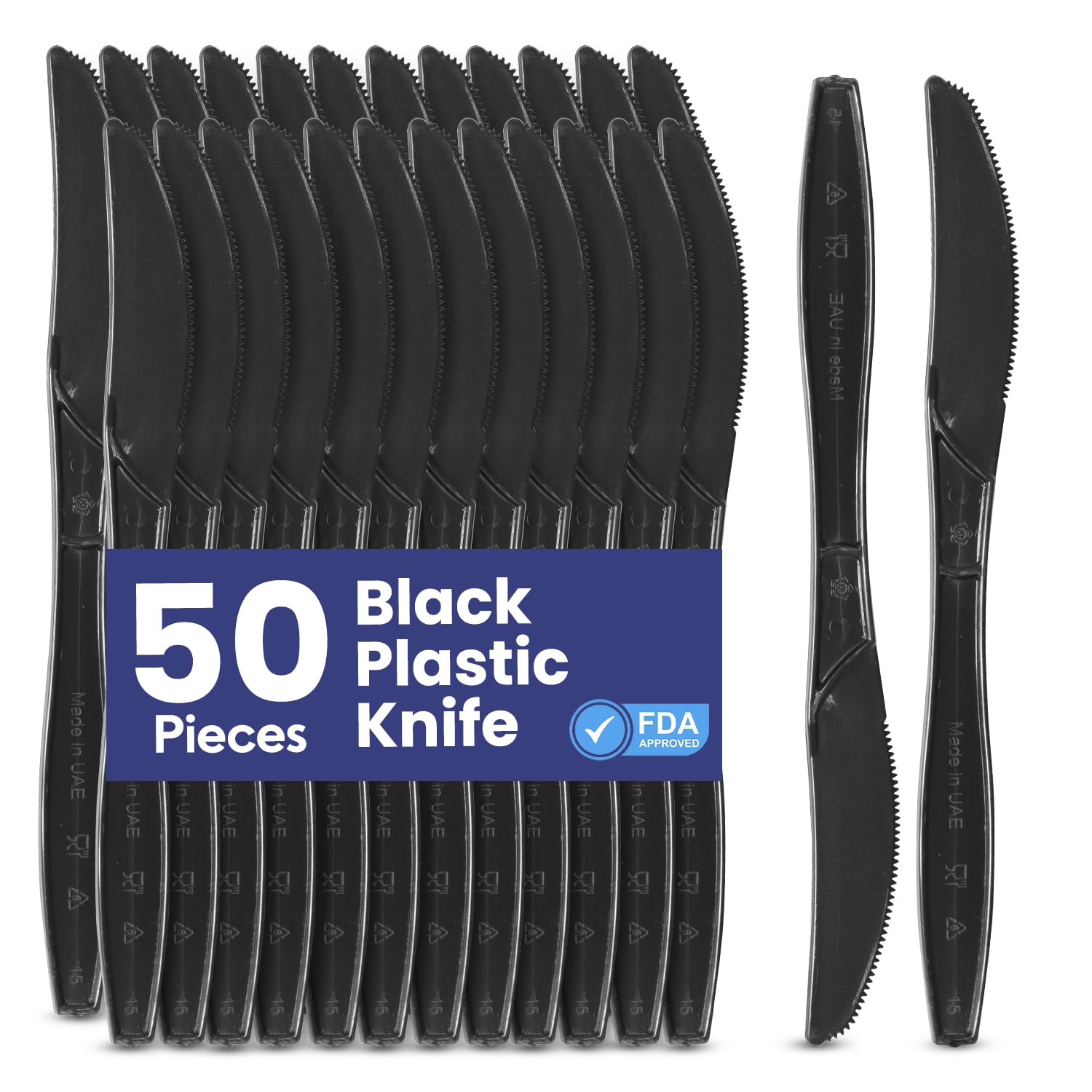 SNH Packing 50 Pieces Black Plastic Knife - Heavyweight Disposable Knife, Heavy Duty Black Cutlery - Plastic Utensils - Perfect for Parties and Restaurants