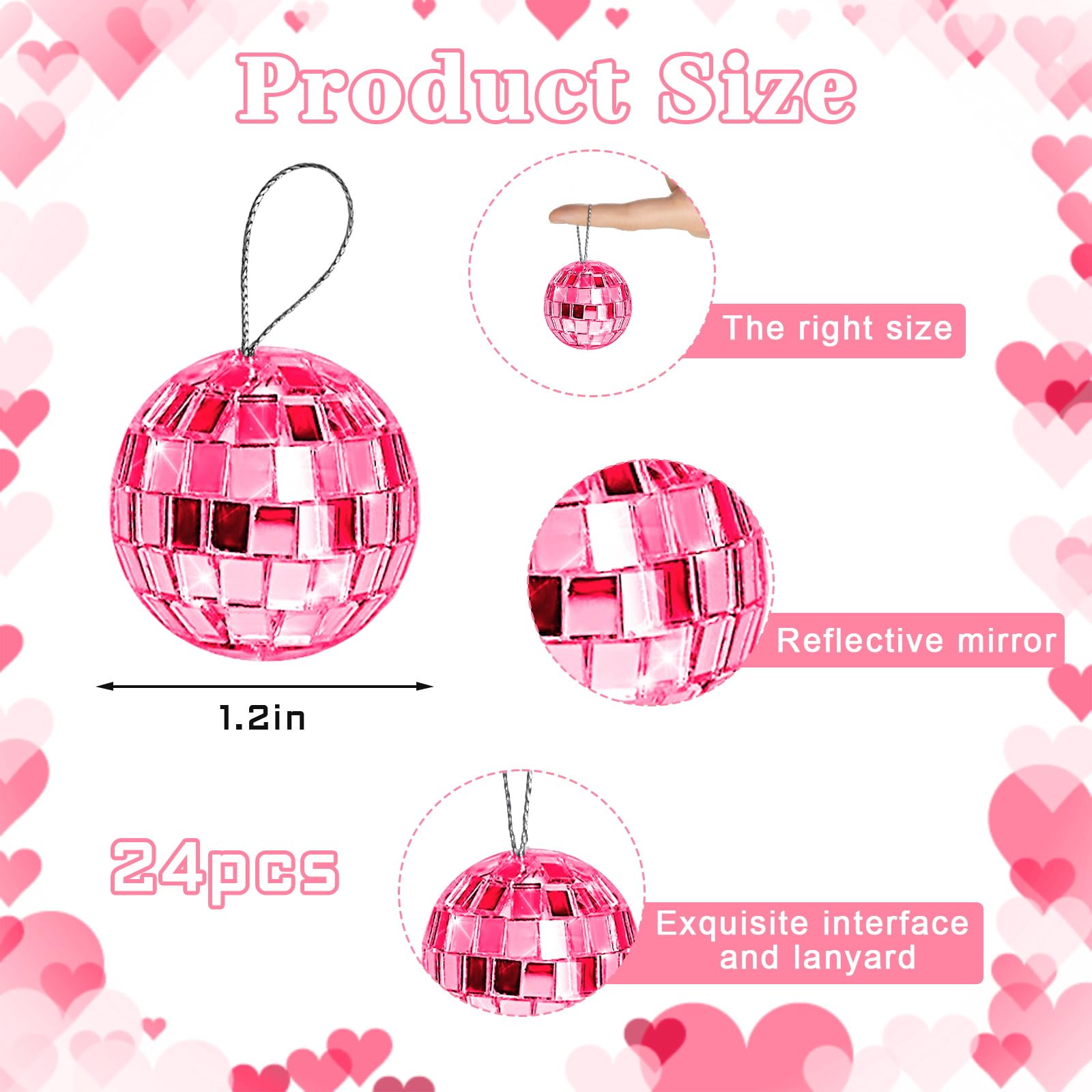Morofme Palla da discoteca, 24 pezzi, rosa, da appendere, a specchio, con corda, per DJ club, Natale, San Valentino, albero di nozze