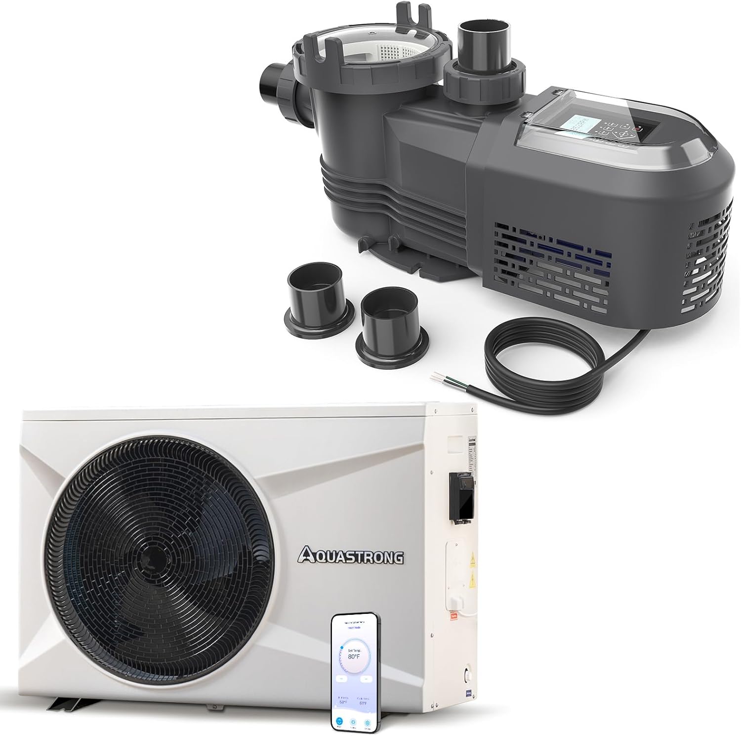 Aquastrong 100,000 BTU Inverter Swimming Pool Heat Pump 26,000 Gallons Electric Pool Heater, Variable Speed Pool Pump, 2 HP, 220V, 10566GPH, In/Above Pool Pump