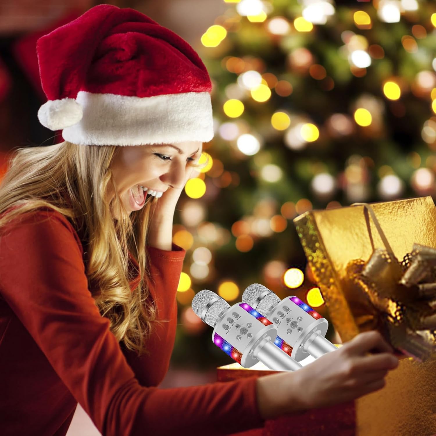 BONAOK Karaoke Microphone for Kids & Adults - Bluetooth Microphones Singing Mic with Disco Lights, Echo Effect, Built-in Speaker Portable Karaoke Player for Party Travel Gifts Q78(Silver) - Image 8