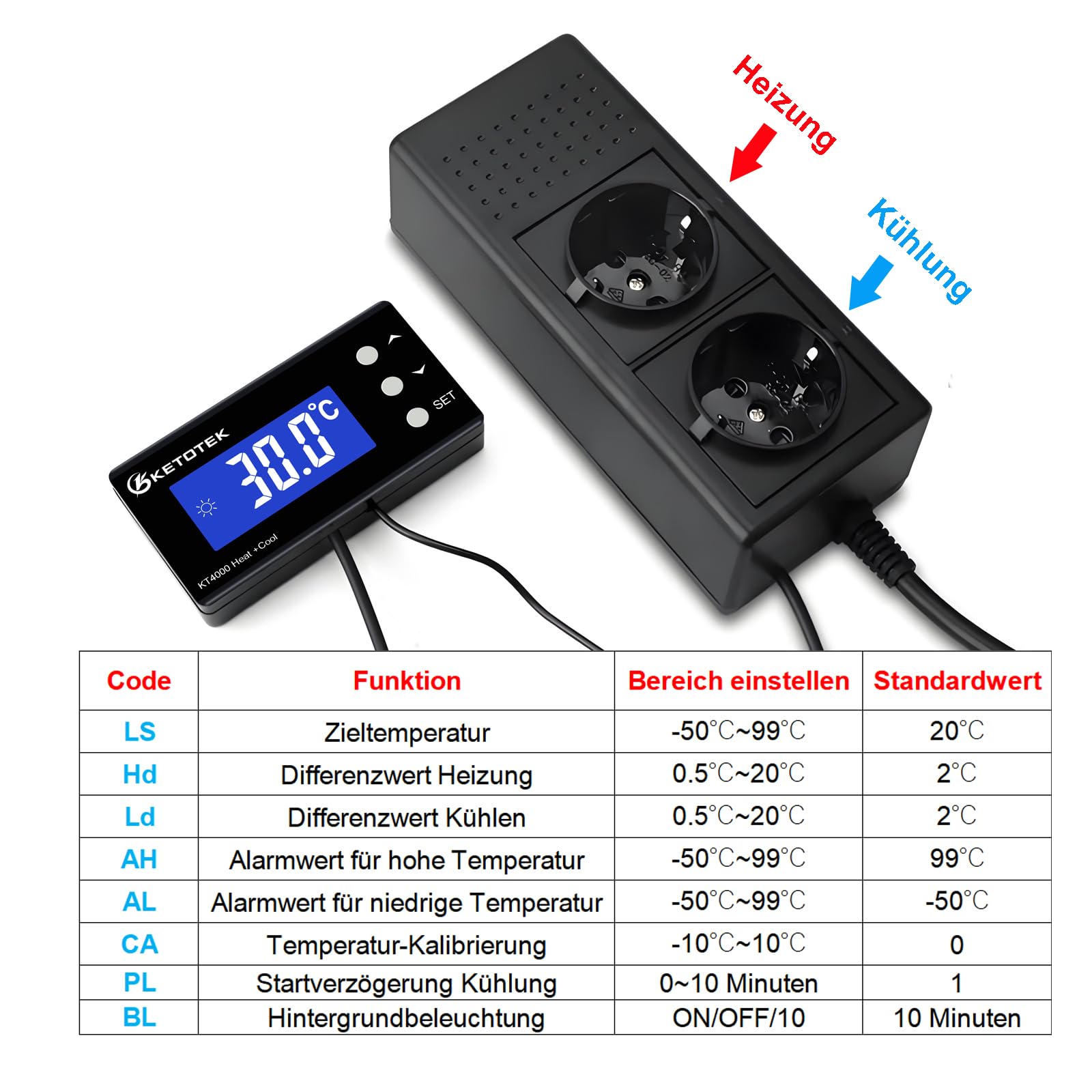 KETOTEK Digitaler Thermostat Steckdose 230V KT4000 Temperaturregler wasserdicht