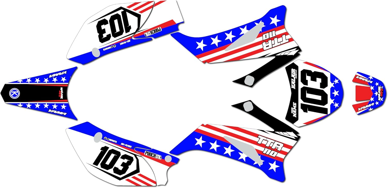 Graphics Kit for Yamaha TTR110 (2008+) USA Series Blue 21 Mil - Dirt pit bike motorcycle stickers, dirtbike racing automotive decal motocross accessories no-plastics