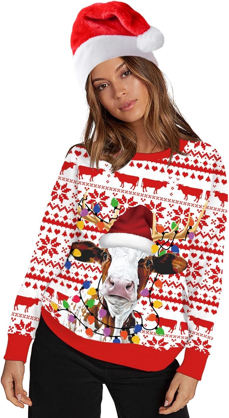 Jumppmile Unisex Ugly Animal Christmas Sweatshirt Crew Neck 3D Xmas Pullover Sweatshirt