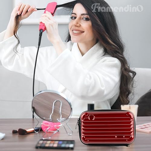 Miniatura 4 de Framendino, Estuche de cosméticos de carcasa dura roja Mini bolsa cruzada maleta con cuerda de agarre desmontable y correa para el hombro