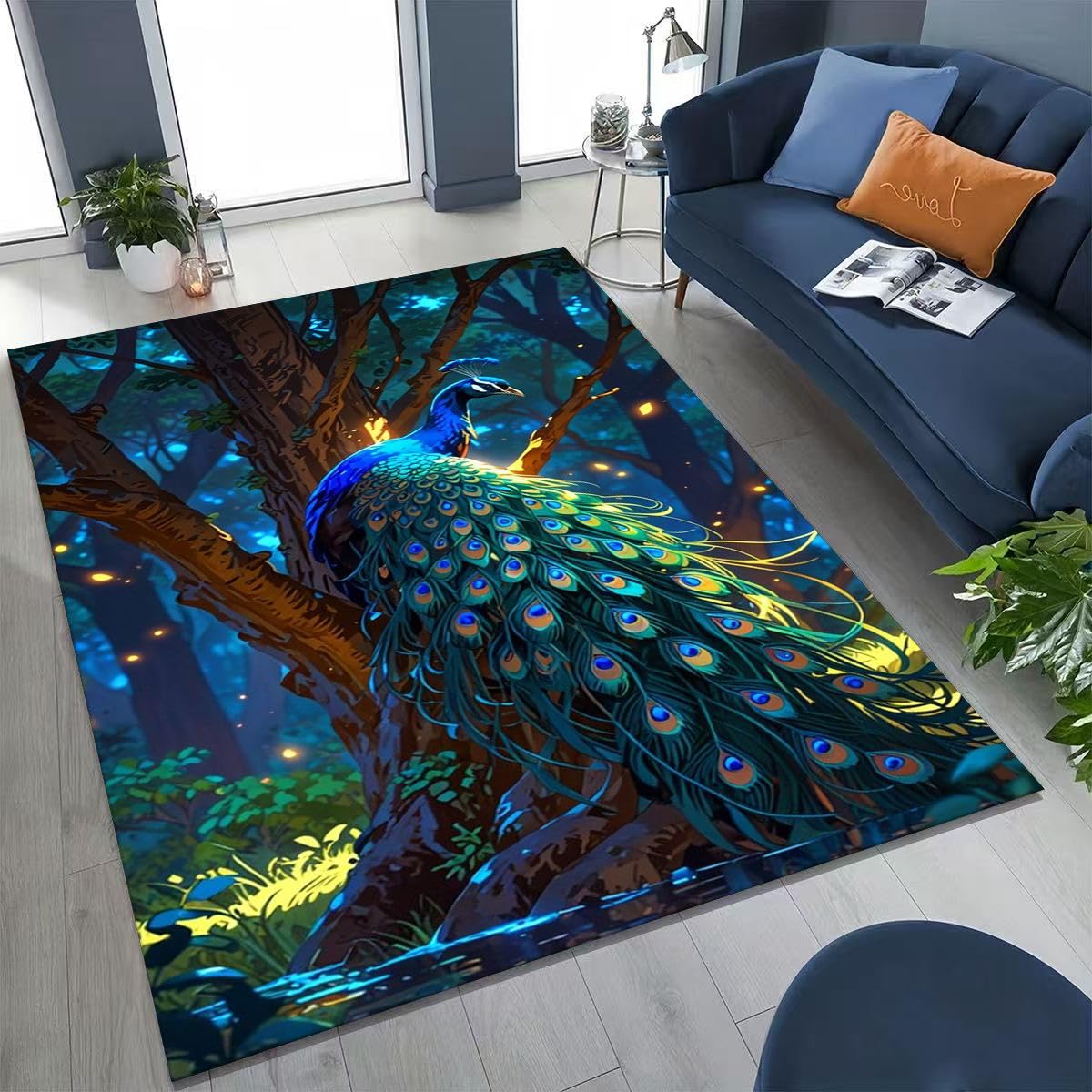 Tapis de sol paon 3D salon chambre décoration maison coloré 90x150