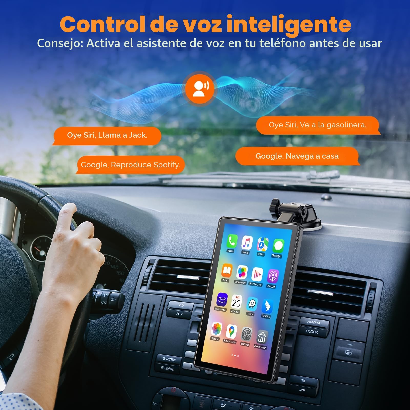 Volam 7 Pulgadas Pantalla Carplay Coche para Apple Carplay Android Auto, Car Play Portátil con Soporte Magnético,Car Play Pantalla Horizontal y Vertical,GPS-Navegación en Directo,Siri Control por Voz