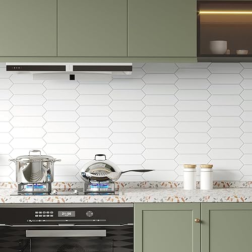 VaryStyle 18 azulejos adhesivos para despegar y pegar para cocina, de 12 x 12 pulgadas, color blanco, hexagonal, autoadhesivas, para salpicaduras de