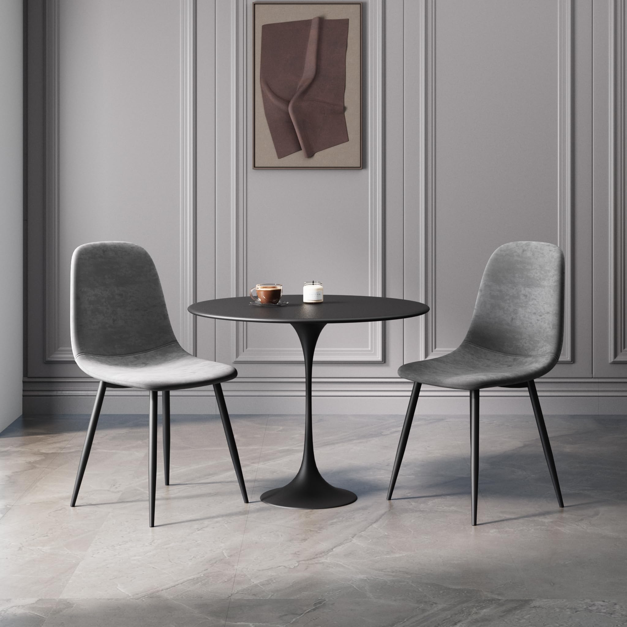 Mondeer Eetkamerstoelen set van 4, keukenstoelen met metalen poten en stoffen gestoffeerde zitting, modern voor eetkamer woonkamer, bruin