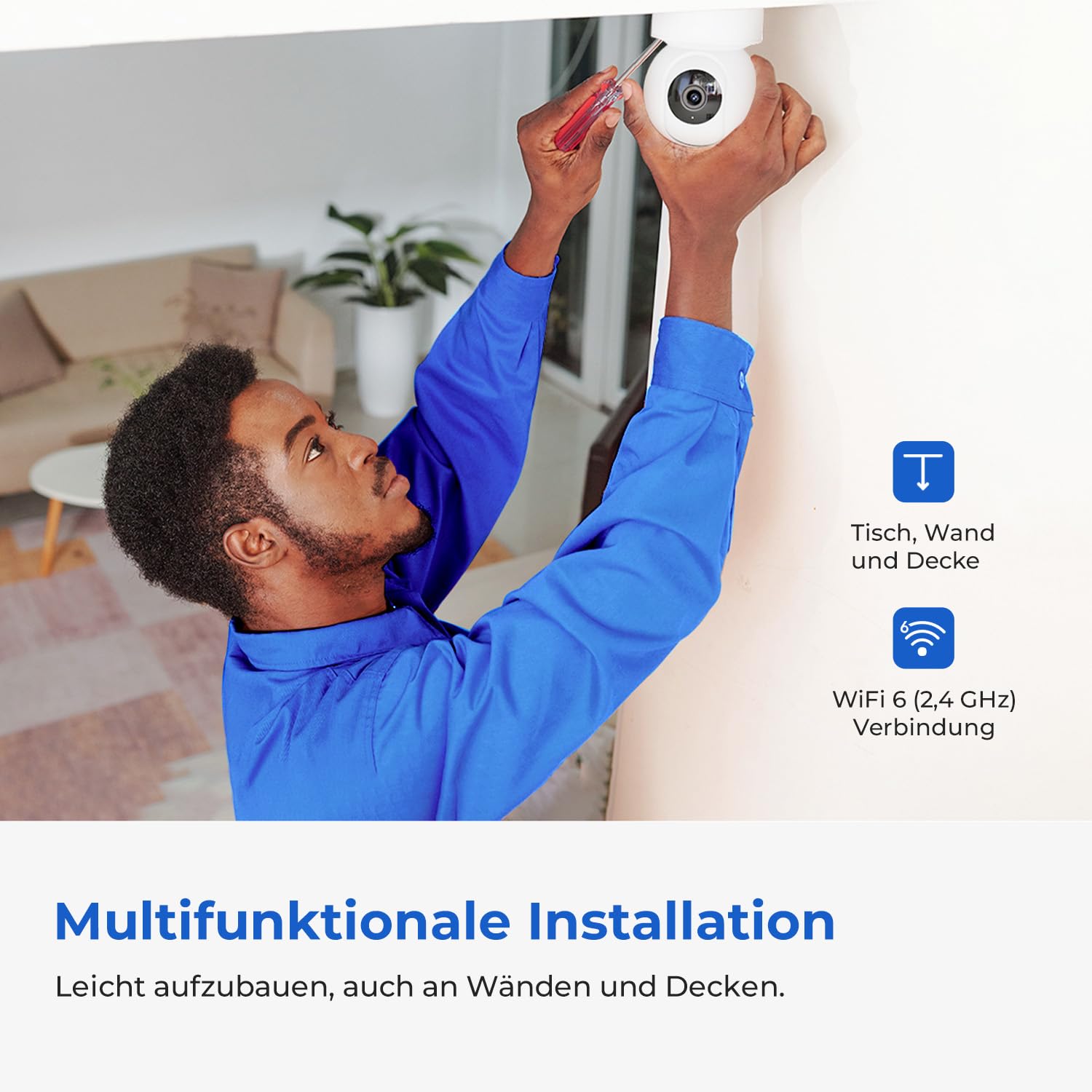 IMILAB C22 Cámara de Interior - 3K UHD WiFi 6 Cámara con 360° PTZ, fotocamera per neonati/animali domestici, visione notturna a colori, audio a 2 vie, rilevamento AI, archiviazione locale e cloud