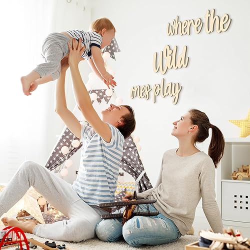 Miniatura 4 de 5 piezas de decoración de pared para sala de juegos de 15.4 x 18 pulgadas, letrero 3D con texto en inglés "Where The Wild Ones Play" para guardería,