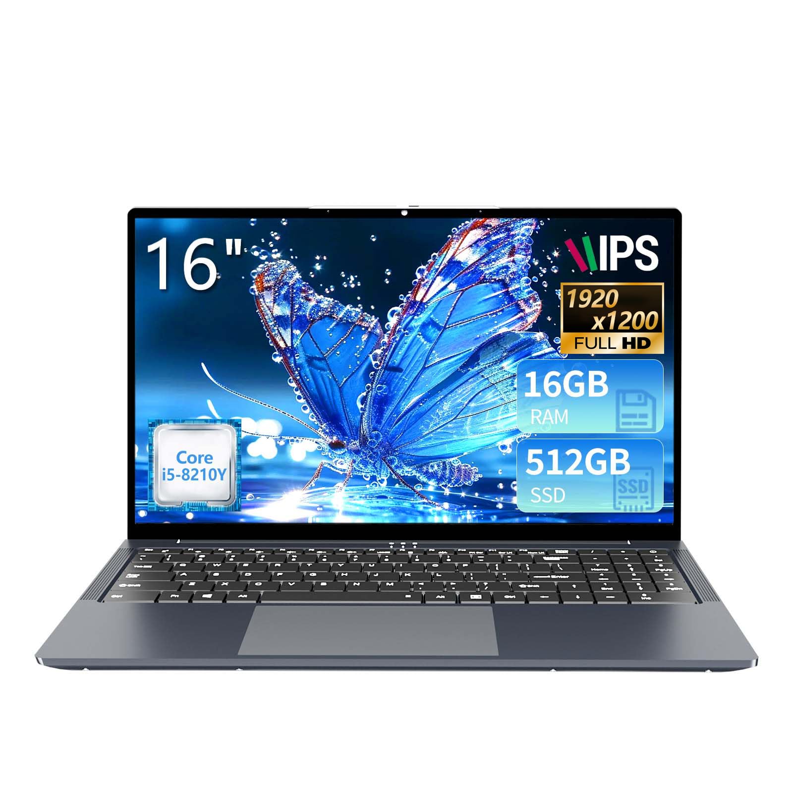 KeeUiU 16" Ordinateur Portable Core i5 8210Y (jusqu'à 3.6 GHz) 16Go RAM 512Go SSD Win 11 Laptop Écran IPS Clavier Numérique Rétroéclairé RJ45 USB3.0 HDMI BT 5.0 – PC Portable Multitâche et Mobilité - 2