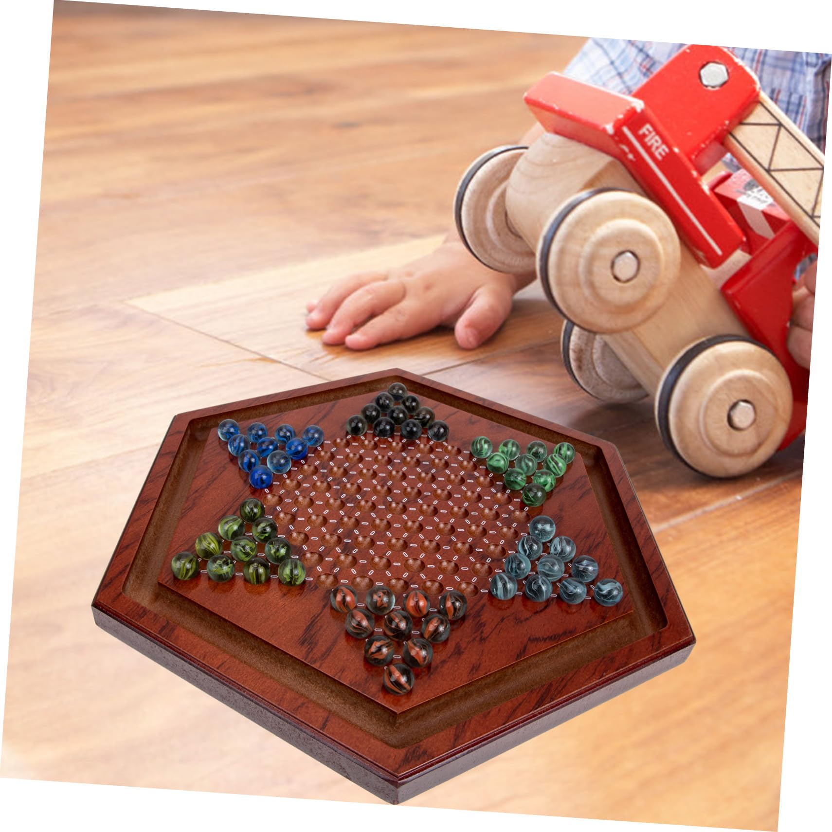 Set 1 Scacchiera Dama Cinese in Legno Naturale Tavolo Esagonale, Gioco Educativo per Bambini per Casa e Scuola, Migliora Pensiero Critico e Coordinazione Mani-cervello
