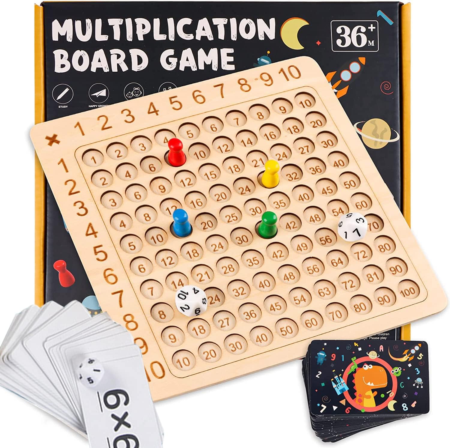 Wooden Montessori Multiplication Board Game, Times Tables Games for