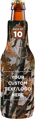 Paquete de 10 botellas de cerveza de neopreno con cremallera, texto personalizable, logotipo, parte inferior de goma de piel de tiburón - Camo3