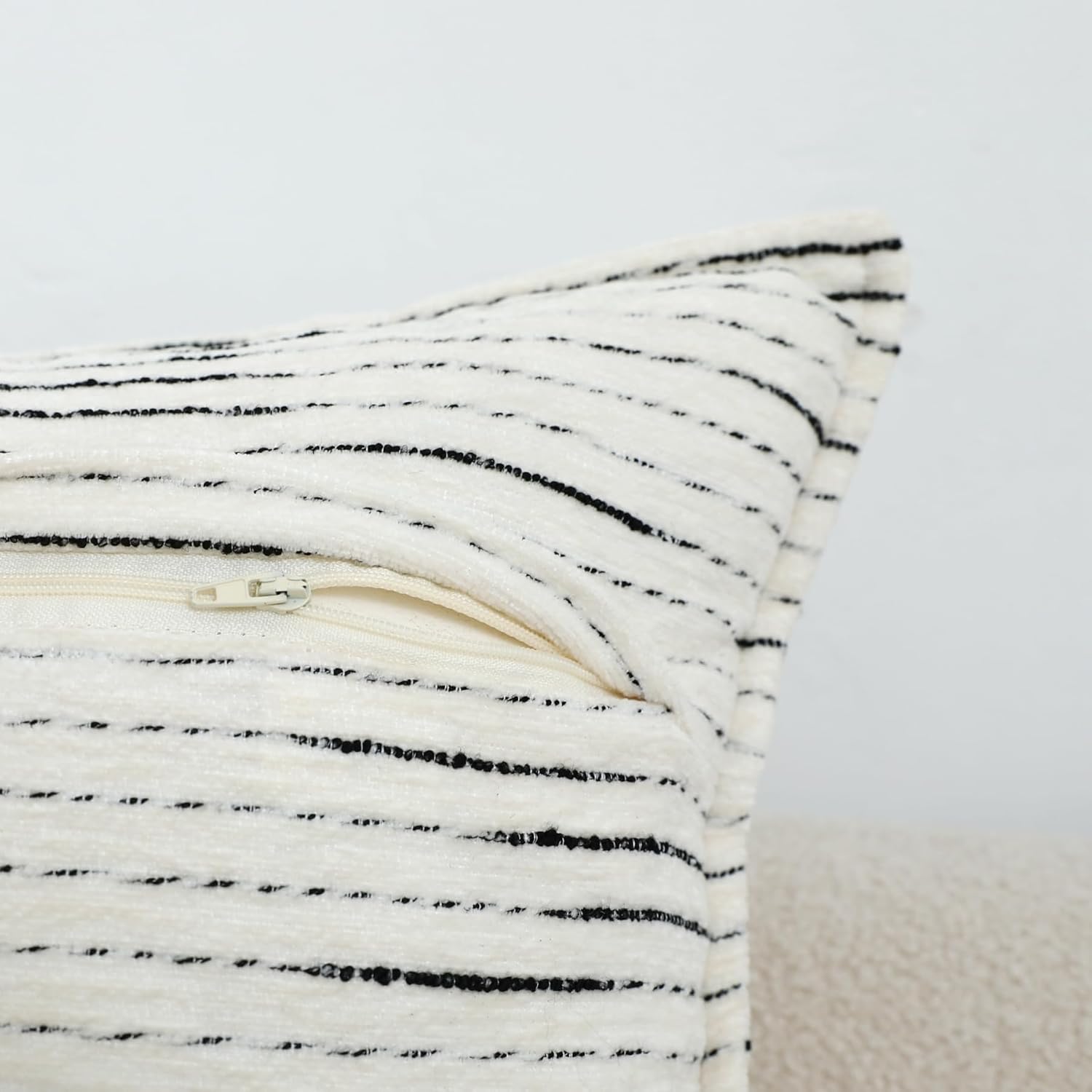 LIGICKY Boho Long Lumbar Pillow Covers 14x36Inch Black and Off White Pillowcase Decorative Chenille Pillow Cover Rectangle Pillow Sham for Couch Sofa Bed Car